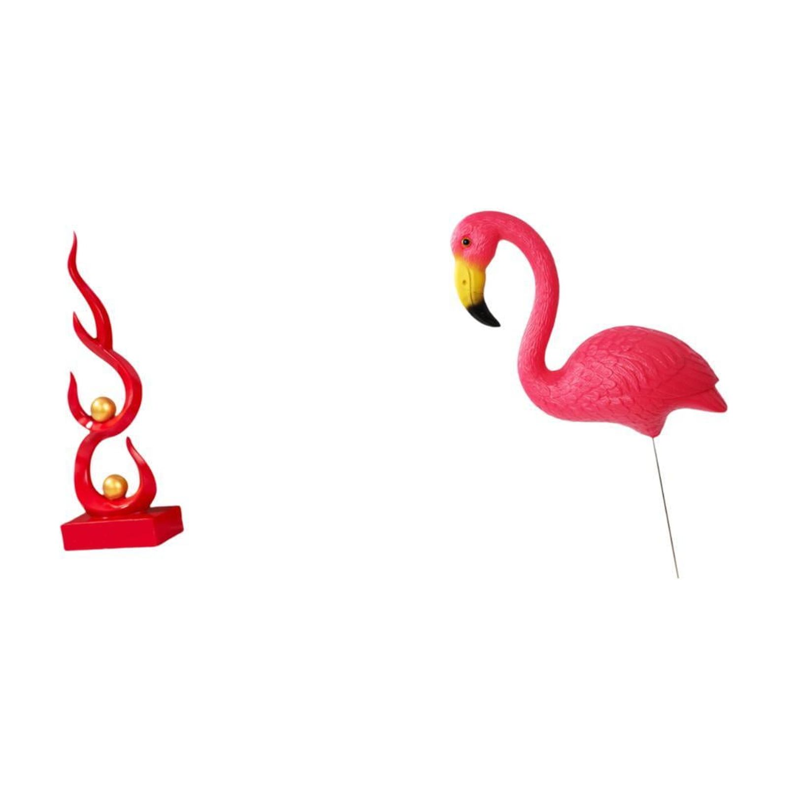 2 Sets Abstract Art Statue Flamingo Yard Stake Resin Construction for Home Garden Spring Festival Decoration