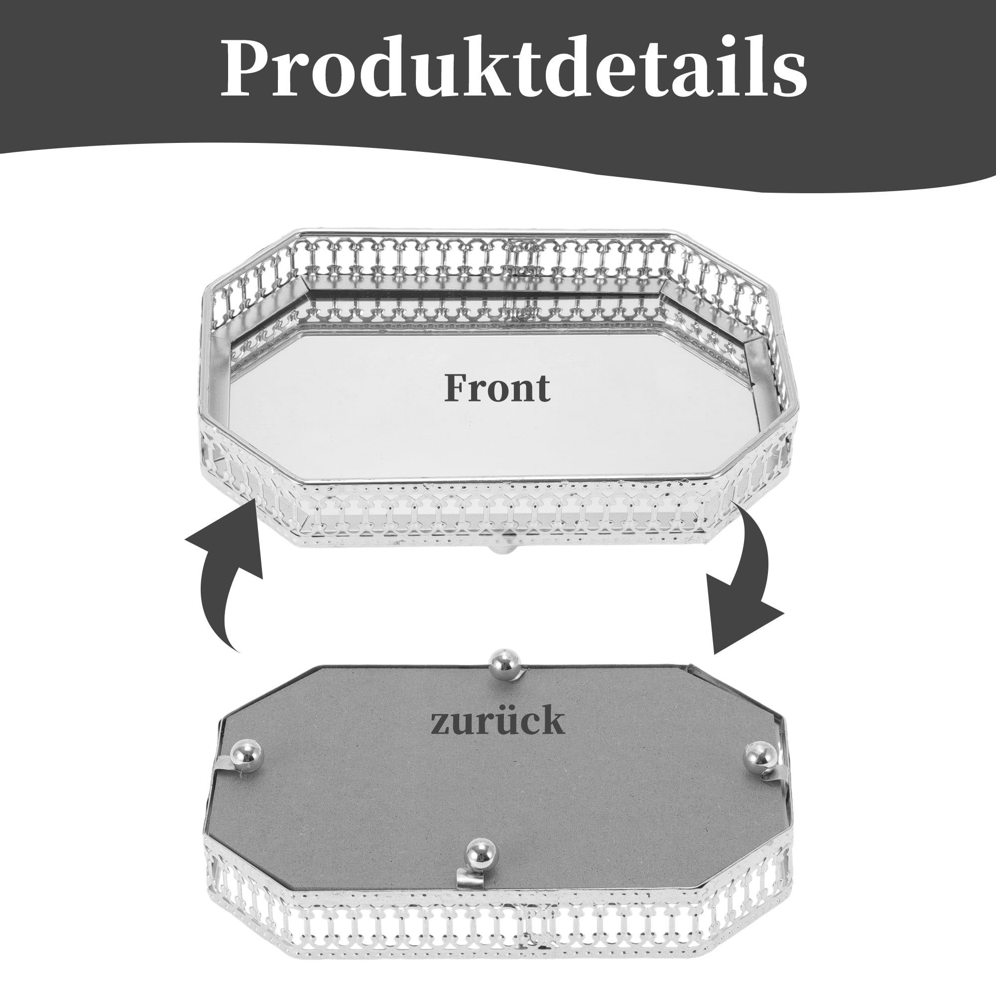 Unique Bargains Mirror Tray Rectangular Metal Perfume Glass Candle Serving Tray Silver