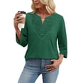 thumbnail image 4 of WIHOLL 3/4 Length Sleeve Summer Tops for Women Trendy Blouses V Neck Lace Shirt Beach Vacation Cruise Outfits, 4 of 11