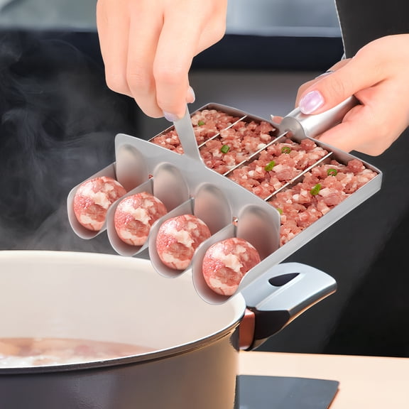 Raindrops Stainless Steel Meatball Maker with NonStick Surface for Cooking Silver 4 Rows