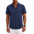 thumbnail image 2 of Kojanyu Men's Solid Linen Beach Shirt Short Sleeve Cuban Collar Button-Front Pocket Summer Casual Top with Cuff Detail S-3XL, 2 of 4