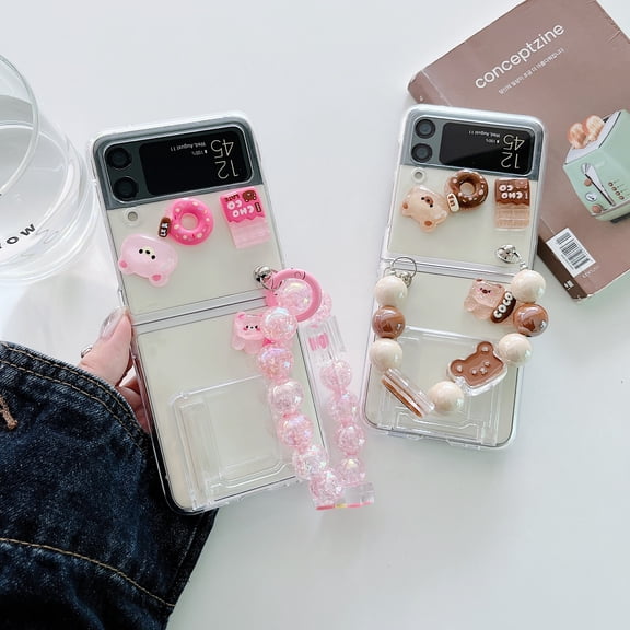 For Samsung Galaxy Z Flip3 5G Phone Case，Shockproof Luxury 3D Bear PC Invisible bracket Cover