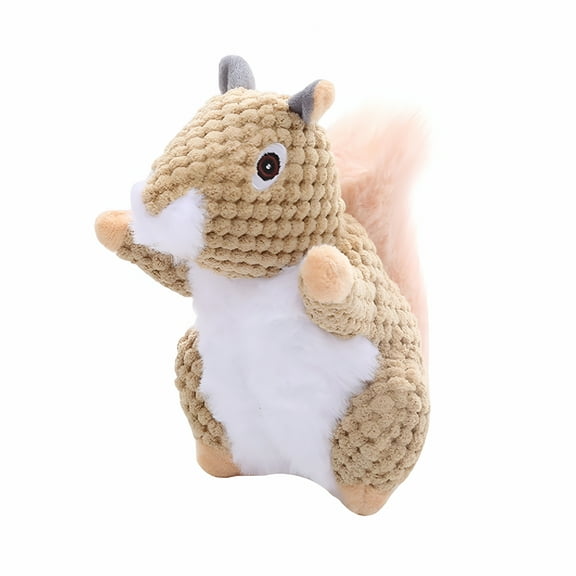 BESTSKY Plush Squeaker Chew Toy for Dogs, Bite-Resistant Animal Design with Corduroy Fabric, Yellow Squirrel Variant