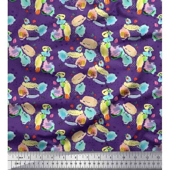 Soimoi Purple Modal Satin Fabric Cookies & Cupcake Food Print Sewing Fabric Yard 42 Inch Wide