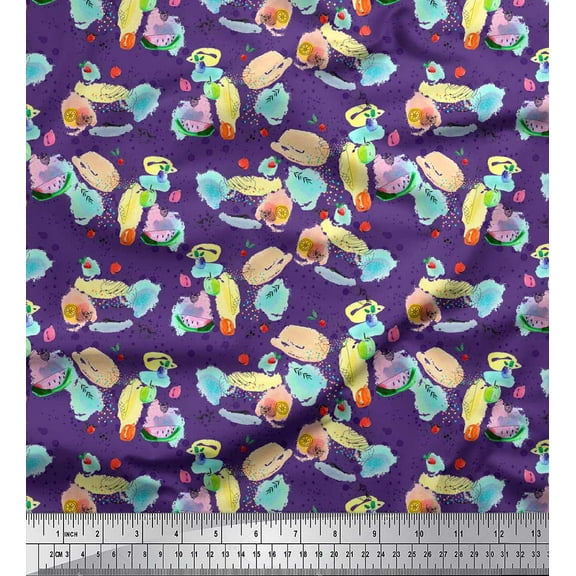 Soimoi Purple Poly Georgette Fabric Cookies & Cupcake Food Fabric Prints By Yard 42 Inch Wide