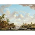 thumbnail image 2 of Hendrik Willem Schweickhardt 24x19 Gold Ornate Framed and Double Matted Museum Art Print Titled - Landscape with Fishermen and Farmers Extracting Peat in a Marsh (1783), 2 of 4
