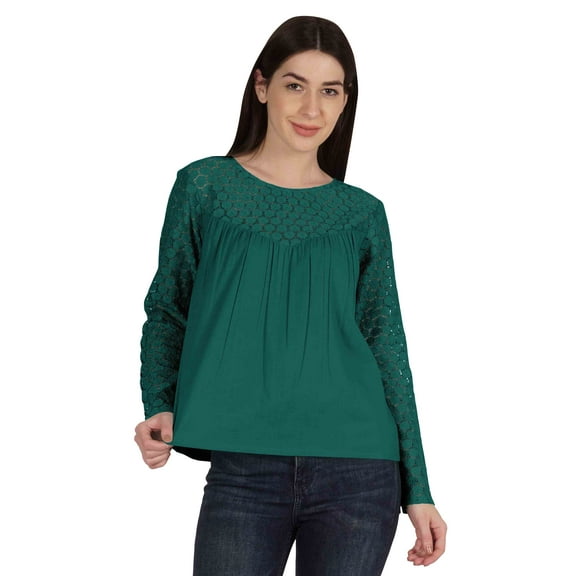 Moomaya Victorian Style Lace Top For Women Long Sleeves Casual Plain Tunic