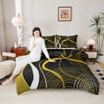 thumbnail image 4 of jejeloiu Minimalist Geometric Lines Queen Comforter Set,Yellow Black Bedding Comforter Set For Kids Reversible 3 Pieces, 4 of 8