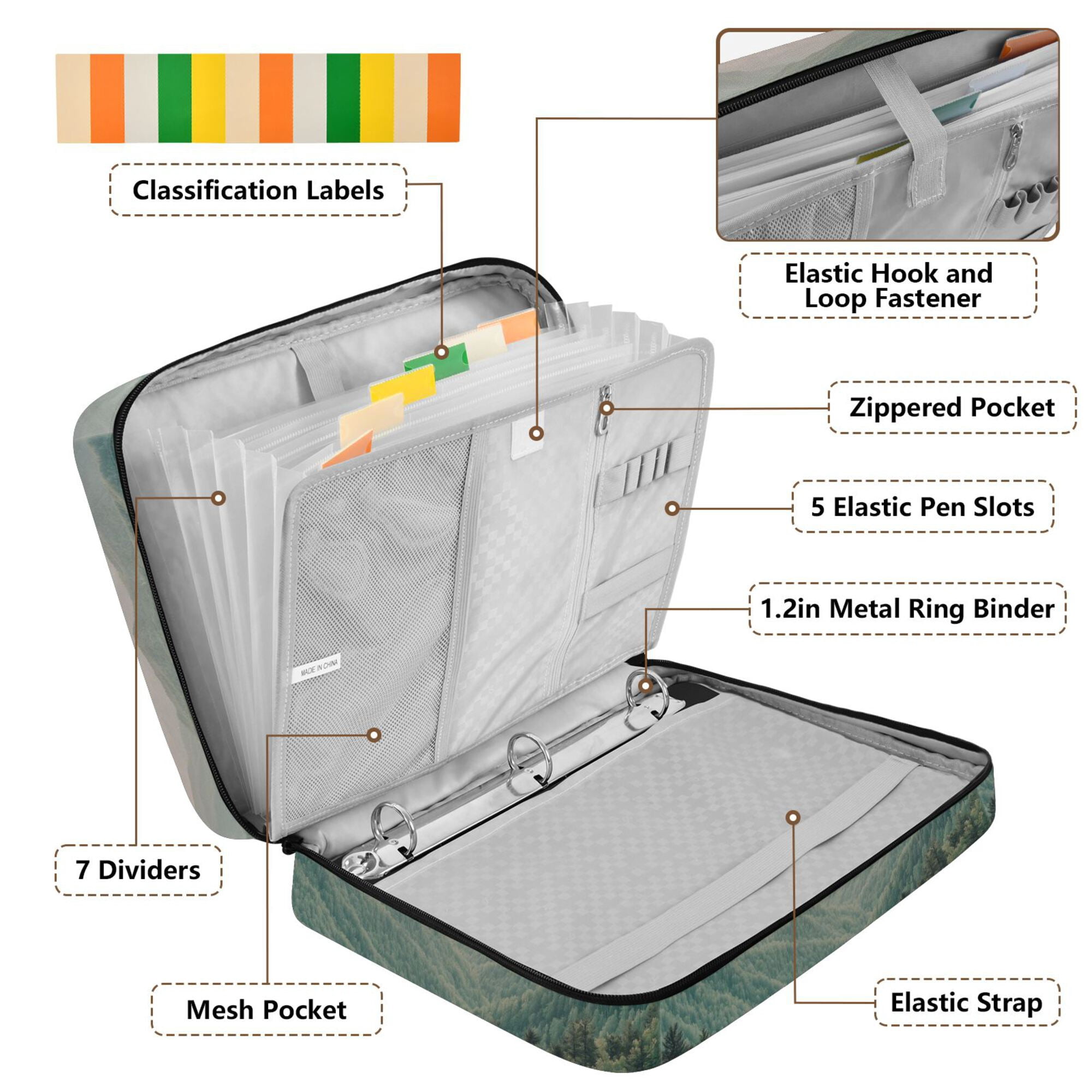 FORMRS Accordion File Folder A4 Size 7-Pocket Expanding Document Organizer Bag with 3 Ring Binder, Mountains at Dawn