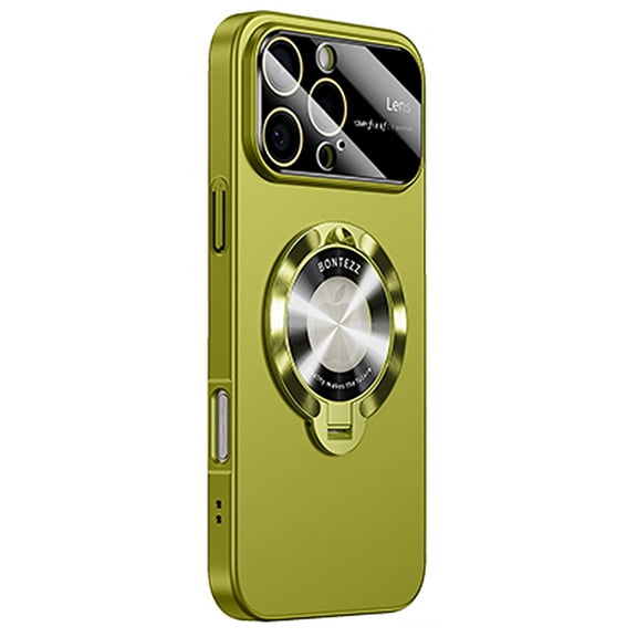 Mantto Case for iPhone 16 Pro,Logo View Big Window Glass Full Camera Lens Protector Design with Ring Kickstand, Compatible with MagSafe, Shockproof Hard PC Slim Phone Case for Women Men,Green