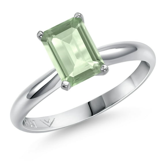 Gem Stone King 900 Platinum Green Prasiolite Engagement Ring for Women | 1.50 Cttw | Emerald Cut 8X6MM | Gemstone Birthstone | Size 5
