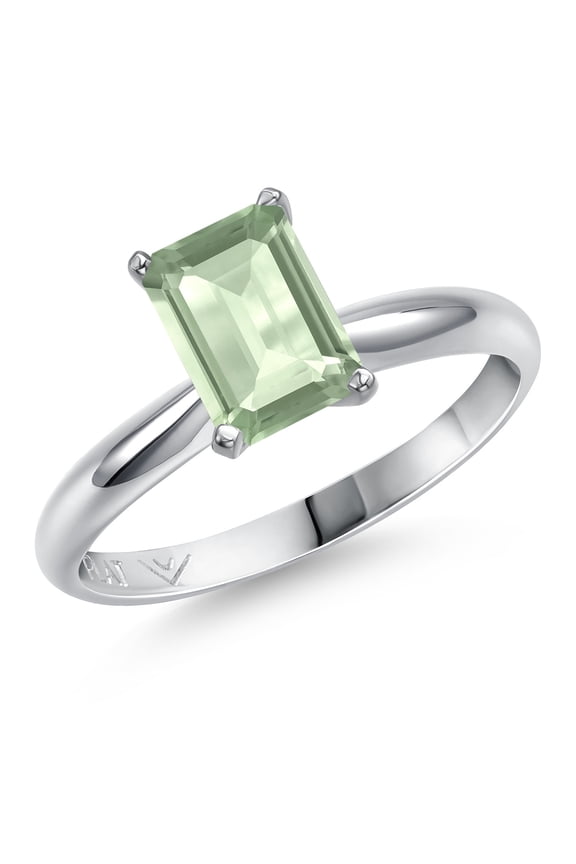 900 Platinum Green Prasiolite Engagement Ring for Women | 1.50 Cttw | Emerald Cut 8X6MM | Gemstone Birthstone | Size 5