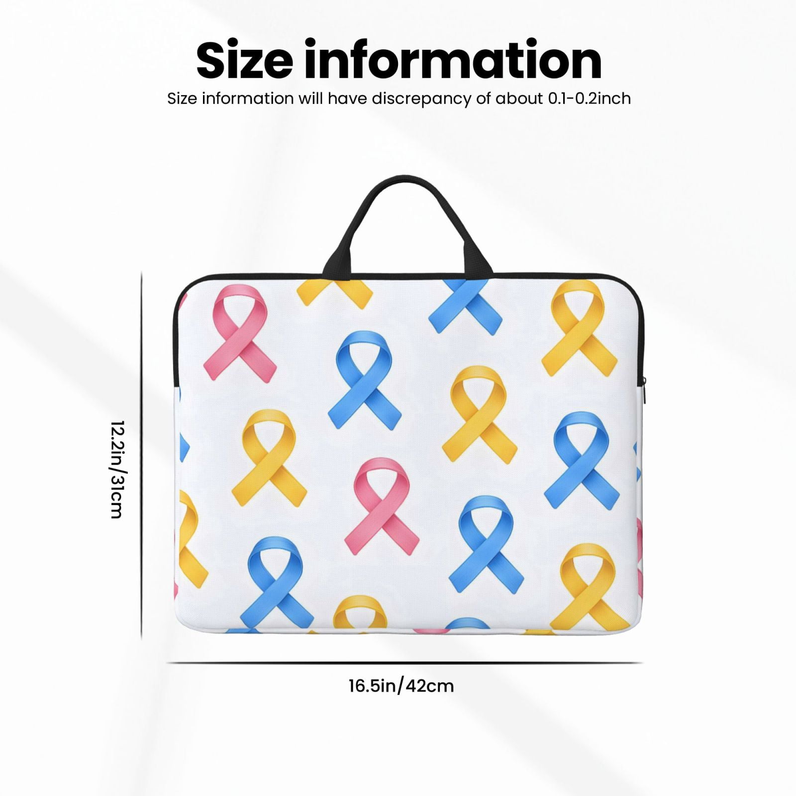 Laptop Sleeve Bag For Women Men 14inch Waterproof Durable Protective Computer Carrying Cover Handle Laptop Case Bag Cancer Awareness Ribbon Pattern - Classic Colors