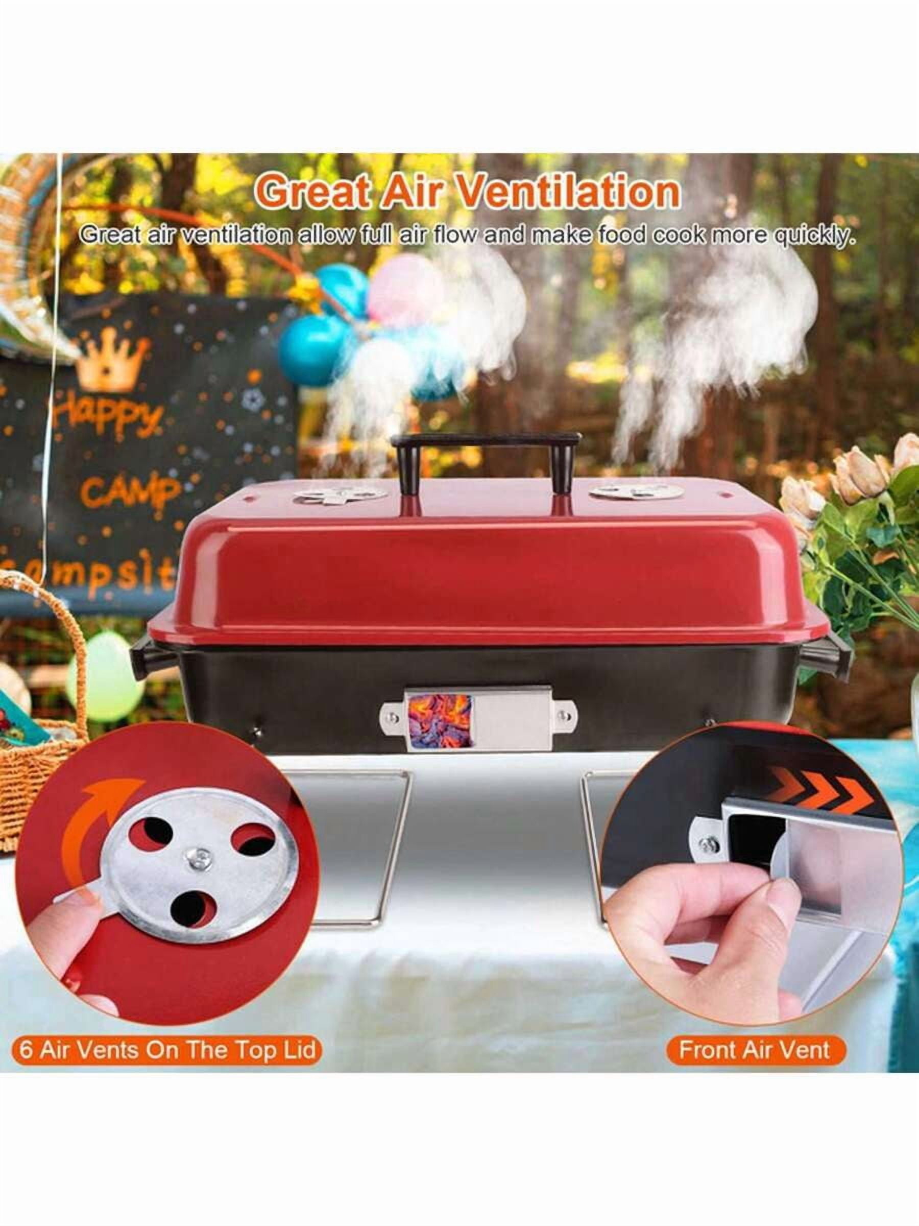 Foldable Portable Charcoal Grill With Lid - Compact Tabletop BBQ Grill For Backyard, Camping, Picnic & Beach, Outdoor Bonfire Cooking Kit