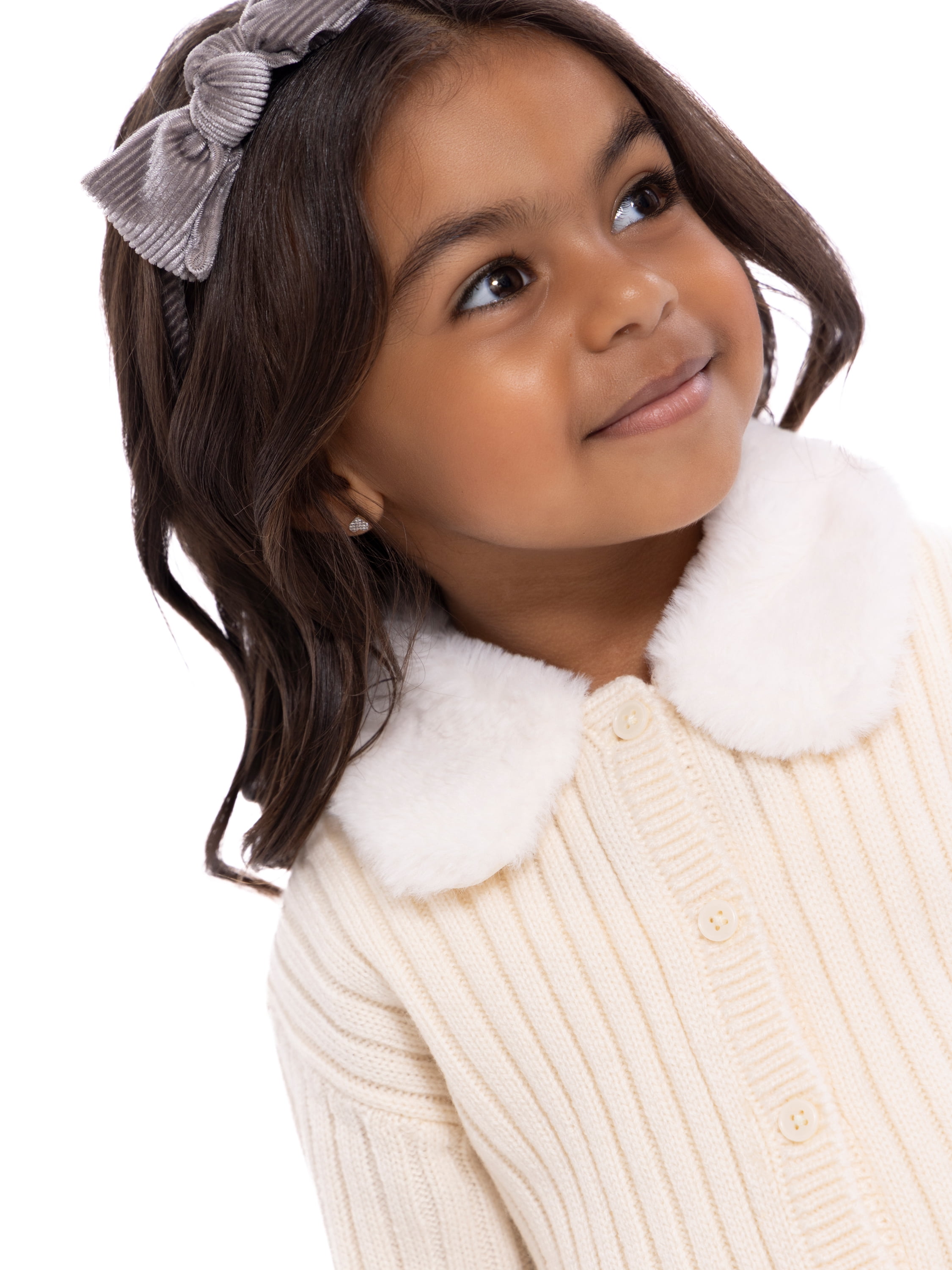 Wonder Nation Toddler Girls Cardigan Sweater with Faux Fur Collar, Lightweight, Sizes 12M-5T