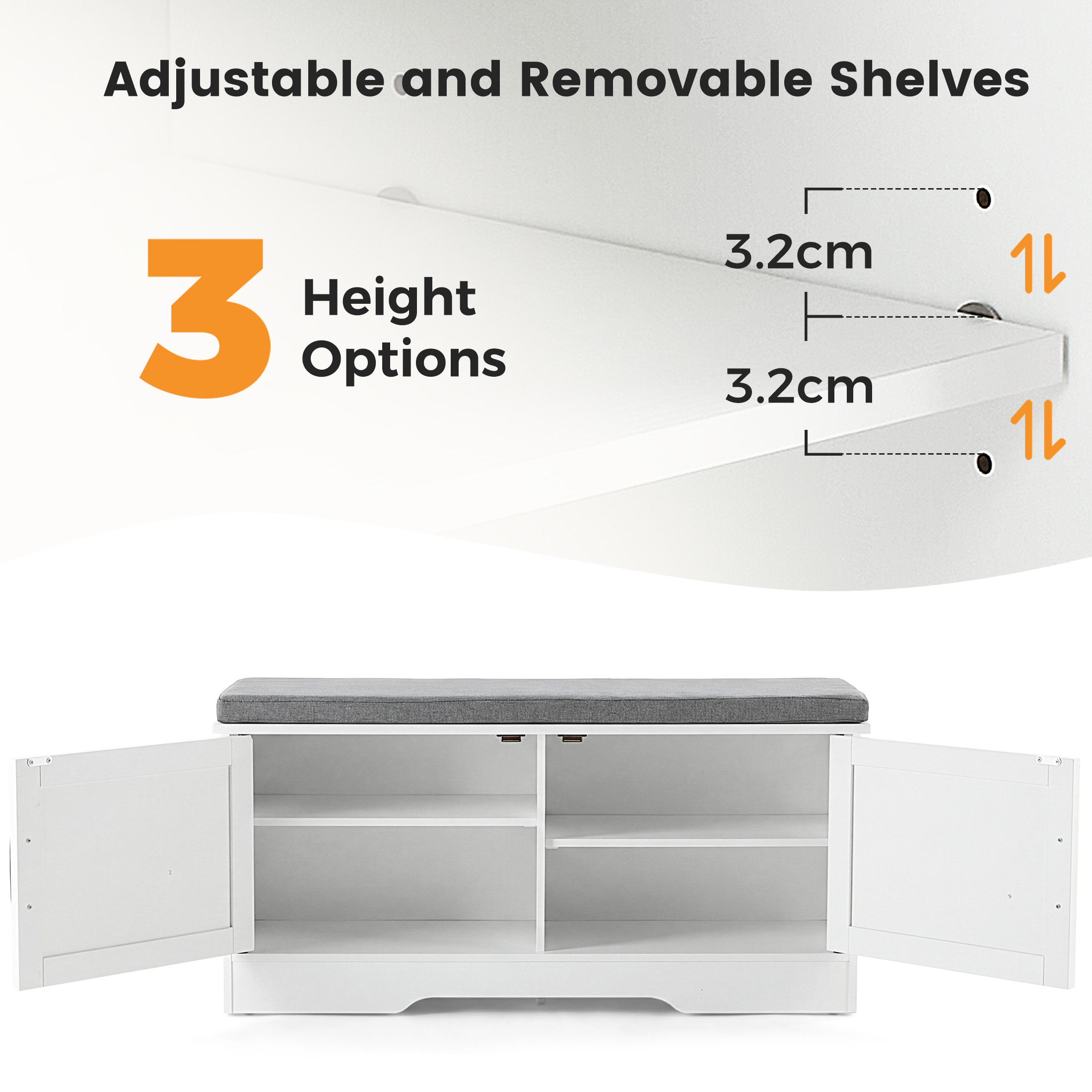 Concetta 39" Shoe Storage Bench with Cushion, White photo 3