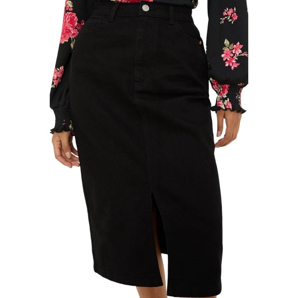 Dorothy Perkins - Falda Midi Comfort de Elástico para Mujer (Negro)