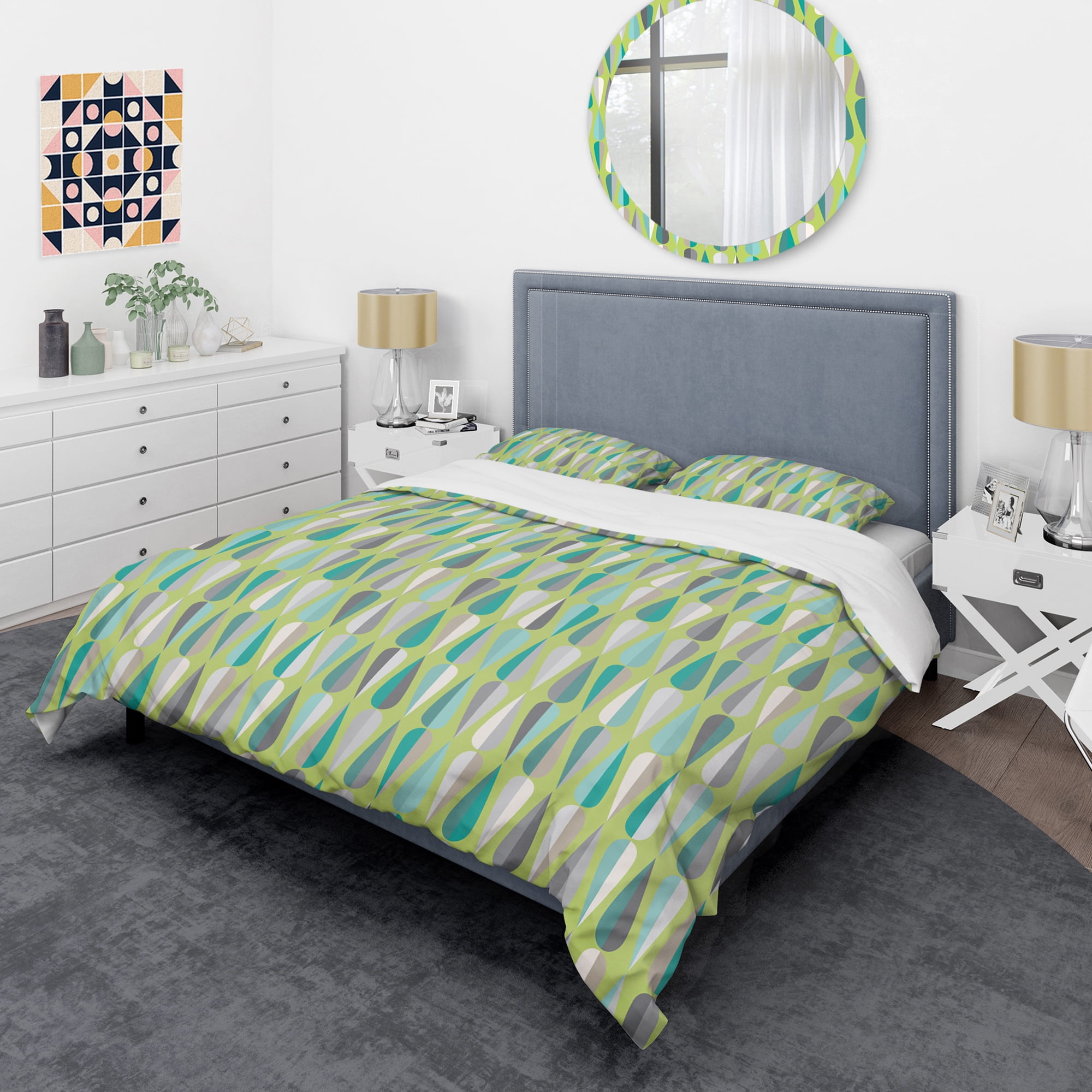 Designart 'Retro Abstract Drops VI' Mid-Century Modern Duvet Cover Set