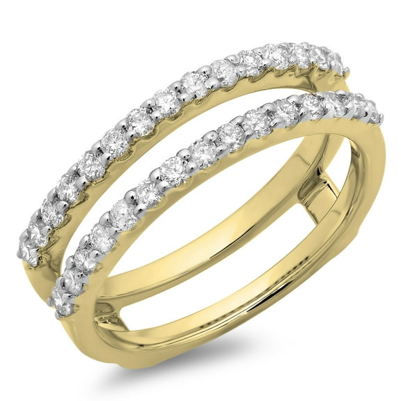 Dazzlingrock Collection 0.50 Carat (ctw) 18K Round Diamond Wedding Enhancer Guard Double Band 1/2 CT, Yellow Gold, Size 6.5