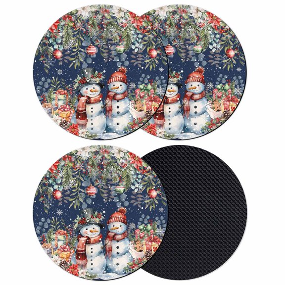 Blue Christmas Coasters Set of 4, Absorbent Coasters for Drinks, Xmas Snowman Snowflakes Floral Botanical Coaster for Desk Coffee Table Protection, Home Decor House Warming Gifts 4"