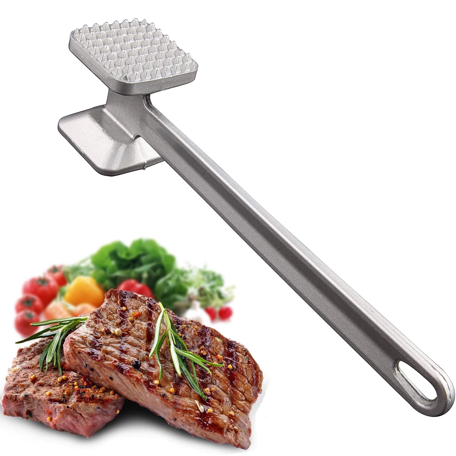 Wooden Steak Beef Chicken Hammer Stainless Steel Metal Teeth Kitchen Meat Tender 