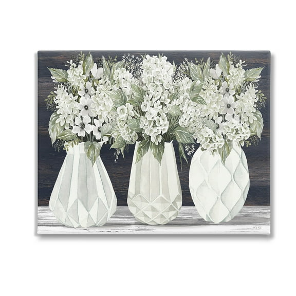 Stupell Industries Flowers in Geometric Vases Botanical & Floral Painting Gallery Wrapped Canvas Art Print Wall Art, 20 x 16