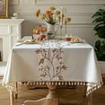 thumbnail image 1 of Namzi Tablecloth for Dining Table Rustic Table Cover, Farmhouse Kitchen Table Cloth, Cotton Linen Fabric Small Rectangle Table Cloths for 6 to 8 Seats, Beige, Coffee Leaf, 55x86 Inch, 1 of 5