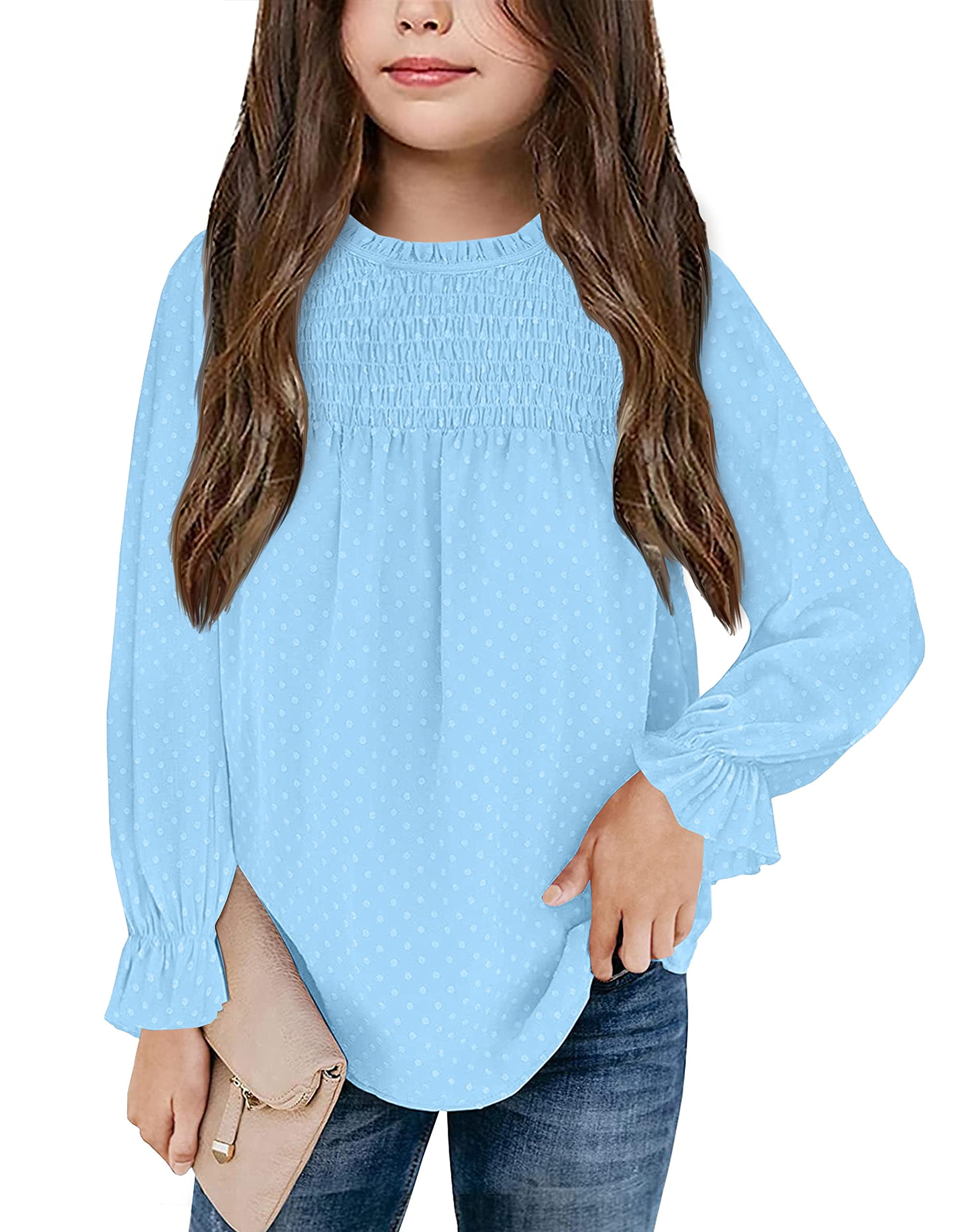 Mafulus Girls Cute Pom Pom Flowy Chiffon Long Sleeve Blouses 416 Years