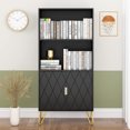 Black Open Shelf Bookcase with Doors Floor Standing Display