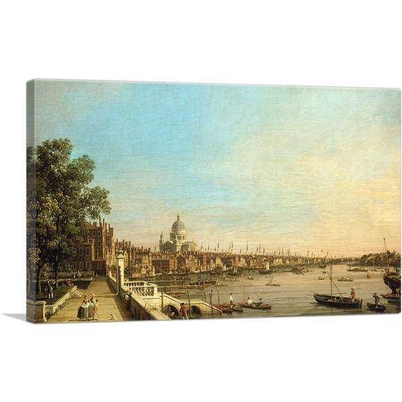 ARTCANVAS The Thames from the Terrace of Somerset House Looking Towards St. Paul's 1750 Canvas Art Print by Canaletto - Size: 12" x 8" (0.75" Deep)