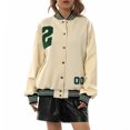 thumbnail image 1 of ITFABS Women Leather Long Sleeve Letter Embroidery Oversized Baseball Jackets, 1 of 8