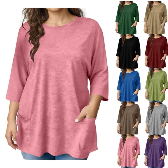 Bixock Women's Maternity Tops Casual 3/4 Sleeve Crew Neck Maternity Shirts Loose Pregnant Tops