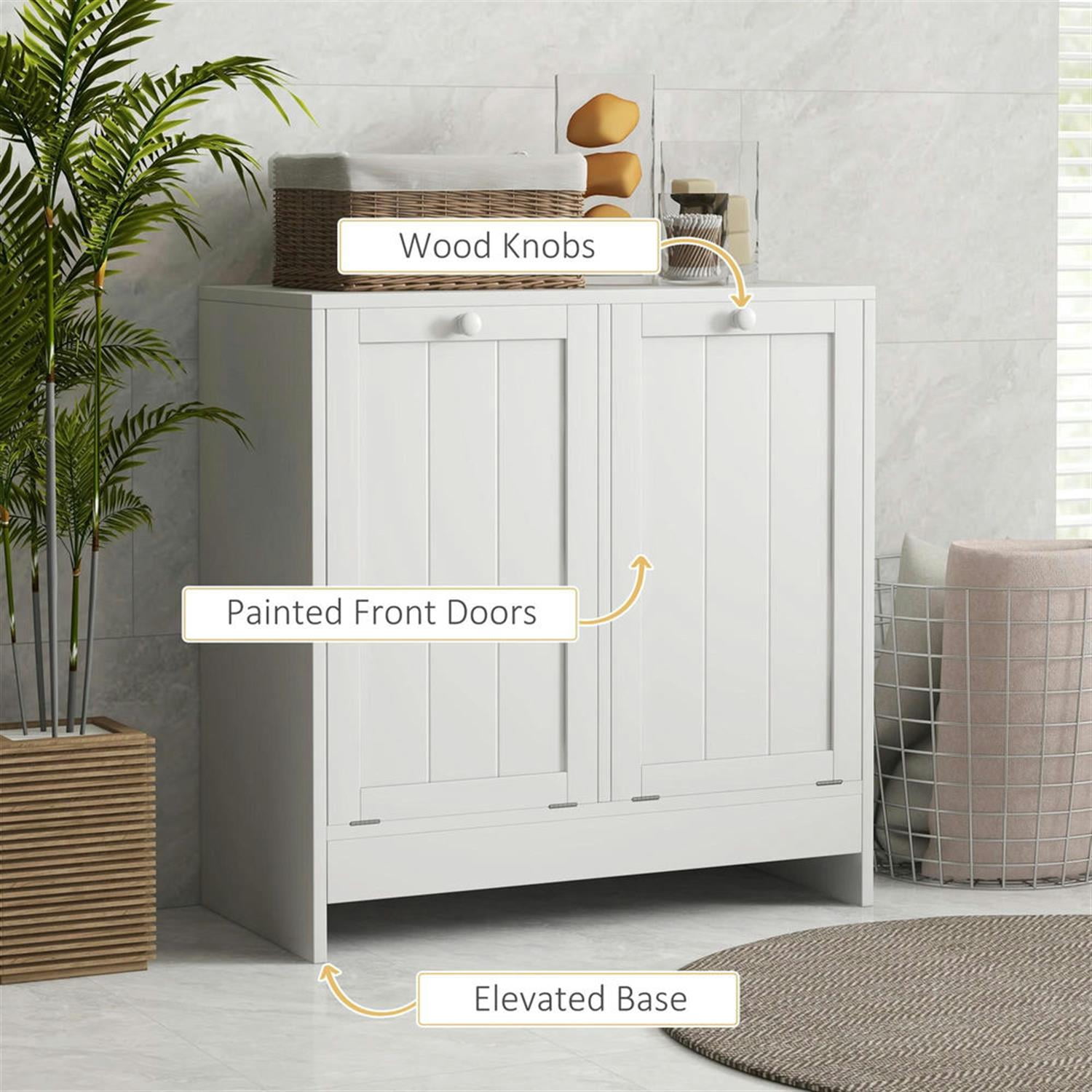 Demi Bonn 26" Bathroom Storage Cabinet with Tilt-Out Trash, Laundry Cabinet with 2 Laundry Basket for Kitchen, Living Room, White