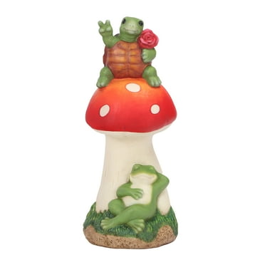 Mainstays Outdoor Relaxing Frog and Peace Turtle Mushroom Statuary, 5.75 in L x 4.88 in W x 13.25 in H