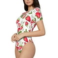 thumbnail image 2 of KLL Women 's Crew Neck Bodysuit Jumpsuits Strawberry1 Print Short onesies Stretch T Shirts, 2 of 7