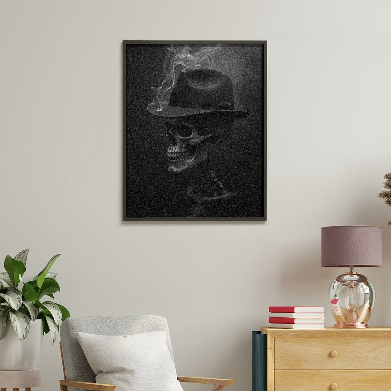 Paint By Numbers Kit for Adults Beginner - DIY Skeleton Fedora Smoke Aesthetic Canvas Painting Kits for Adults, Frameless Paint By Number for Adults for Home Wall Decor 16x20 Inch