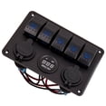 5 Gang LED Rocker Switch Panel with 2 USB Ports & Cigarette Socket, 12V ...