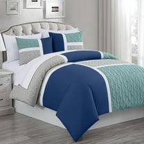 Chezmoi Collection Bernard 7-Piece King Bed in a Bag Comforter Set with Sheets, Lightweight Comforter Navy Blue Gray Patchwork Quilted Medallion Bedding Set for All Season