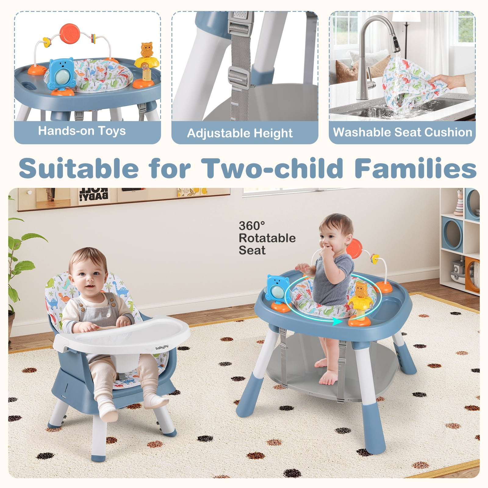 Gymax 16-in-1 Baby High Chair w/ Activity Center Booster Seat Building Block Table Celadon
