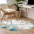 thumbnail image 5 of Marine Life Round Living Room Rugs 3.3 ft, Shell Coral Eucalyptus Leaves Wood Grain Washable Area Rug with Non-Slip Sturdy Edge Binding Round Front Door Mat Floor Carpet for Entryway, 5 of 9