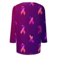 thumbnail image 3 of NAMTYQX Pink Cancer Shirts for Women Stretchy Crewneck 3/4 Length Sleeve Dark Purple Size M, 3 of 5