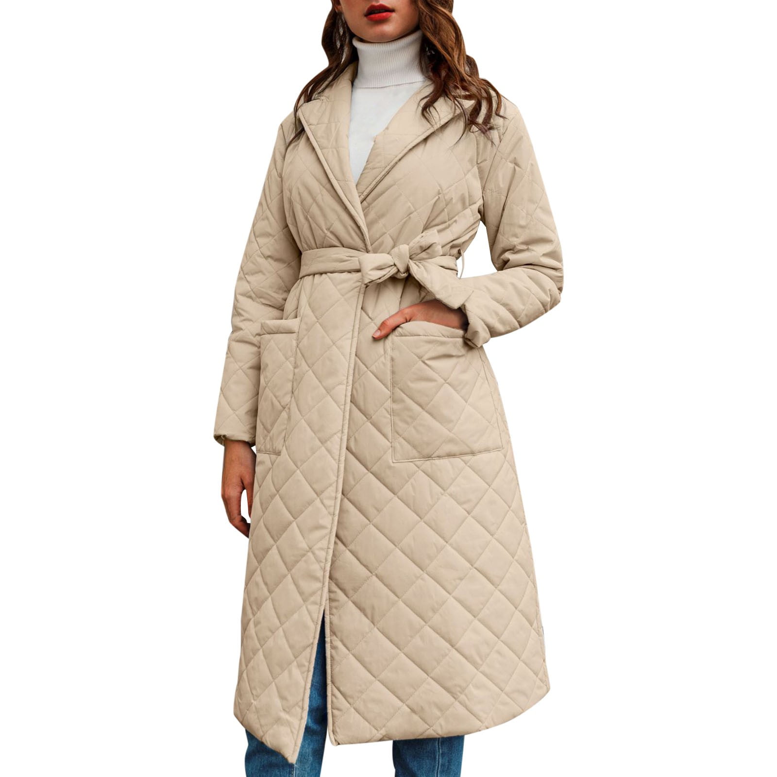Big Women Coats Women's Diamond Quilted Knee Puff Jacket Lightweight