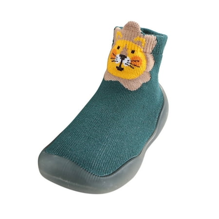 PINQI Toddler House Shoes Kids Baby Boys Girls Cute Warm Knit Soft Sole Rubber Shoes Socks Slipper Stocking for Indoor Outdoor(Green 15-18 Months)