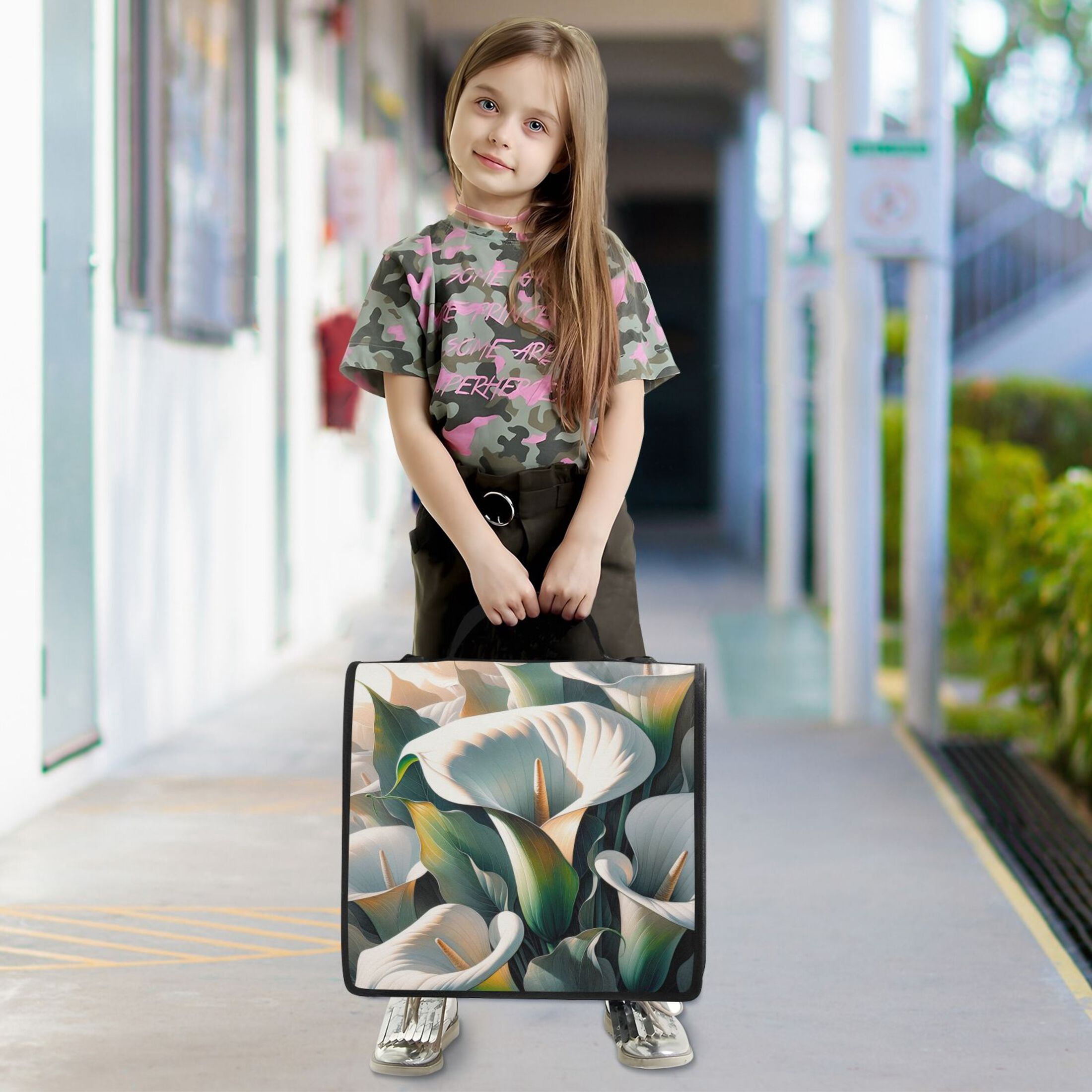 3 Ring Zipper Binder with Shoulder Strap Waterproof Trapper Keeper 2 Inch D-Ring 500 Sheets Capacity Beautiful Soft Lilies Flower