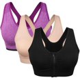 thumbnail image 1 of 3 Pack Women's Zip Front Sports Bra Wireless Post-Surgery Bra Active Yoga Sports Bras, 1 of 5