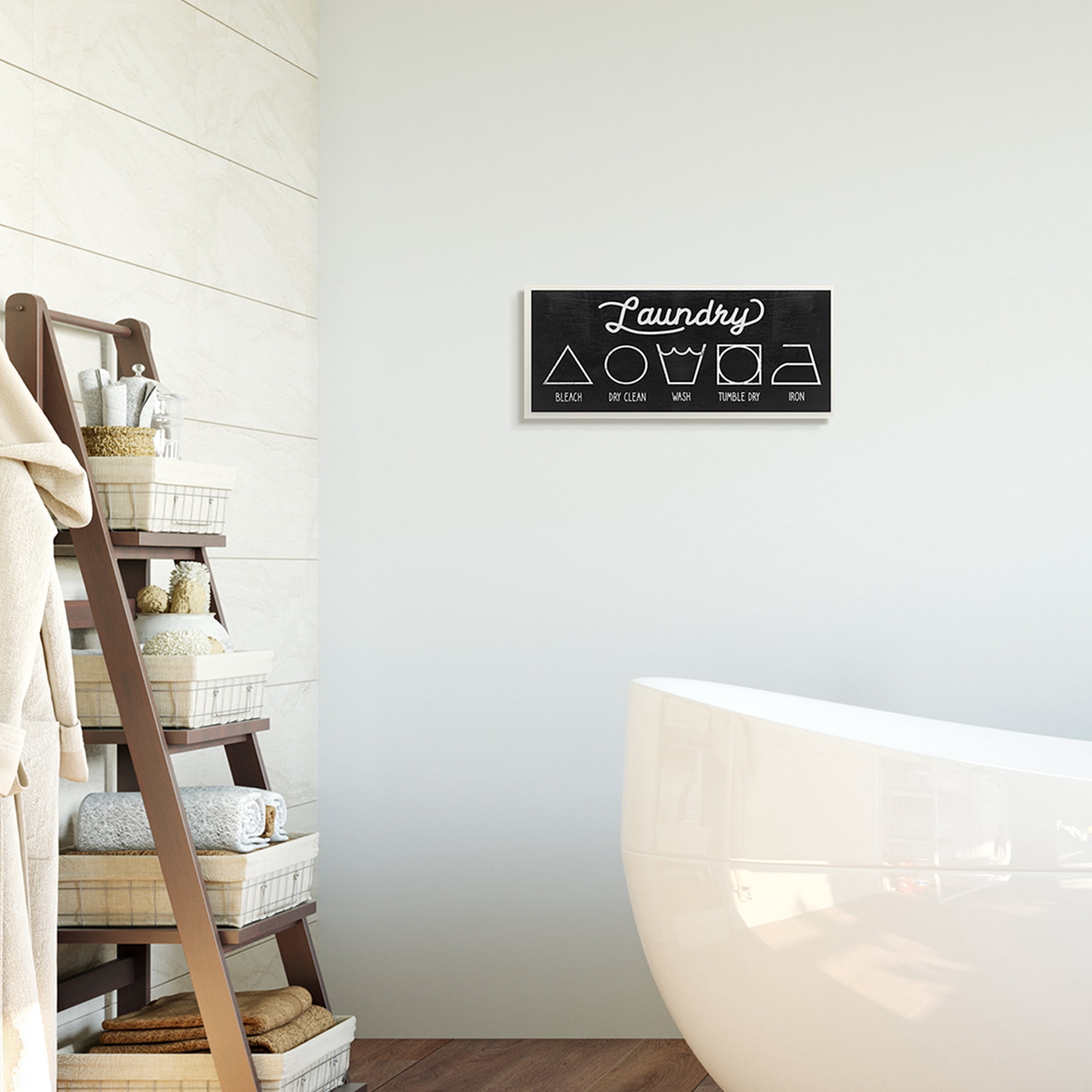 Stupell Industries Distressed Country Laundry Symbol Cleaning Guide Wall Plaque, 7 x 17, Design by Daphne Polselli