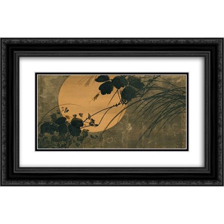 Shibata Zeshin 2x Matted 24x16 Black Ornate Framed Art Print 'Autumn Grasses in Moonlight'