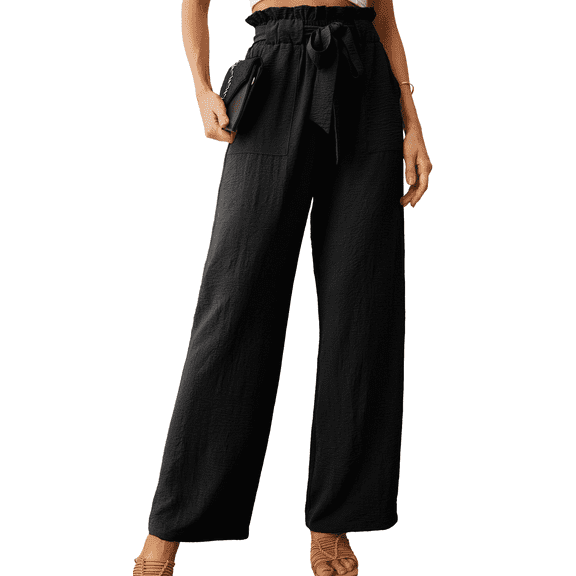SOMER Women’s Wide Leg Pants Palazzo Pants Flowy Dressy Pants High Waisted Business Work Trousers with Pockets – Black