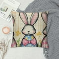thumbnail image 2 of PRATYUS  Easter Bunny Three Rabbits Throw Pillow Cover, Bowknot Easter Eggs Flowers Cushion Case Decoration for Sofa Couch 12x12in, 2 of 5