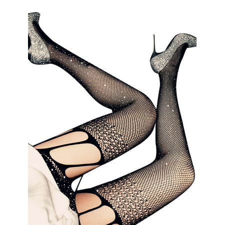 

Paille Ladies Stocking Garter Belt Fishnet Thigh High Crotchless Shiny Hosiery Fish Net Sock Night Black #6